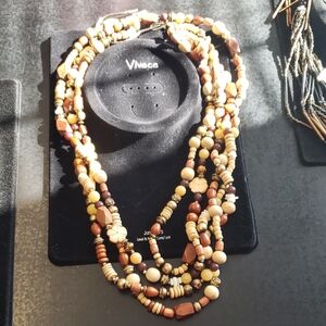 Brown/Cream Beaded Long Necklace